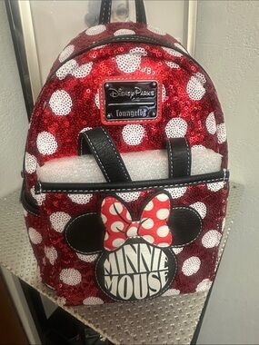 Loungefly Red & White Minnie Mouse Sequin Mini Backpack NWT